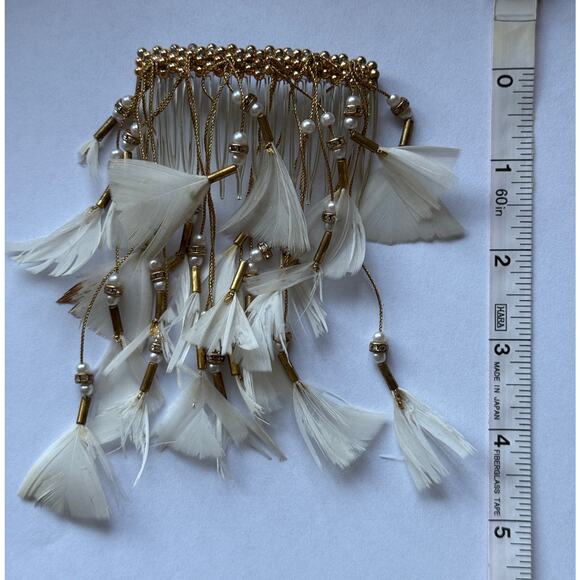 vintage gold feather + pearl + beads bridal hair comb main image 4